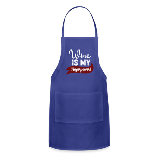 Wine is My Superpower Adjustable Apron - royal blue