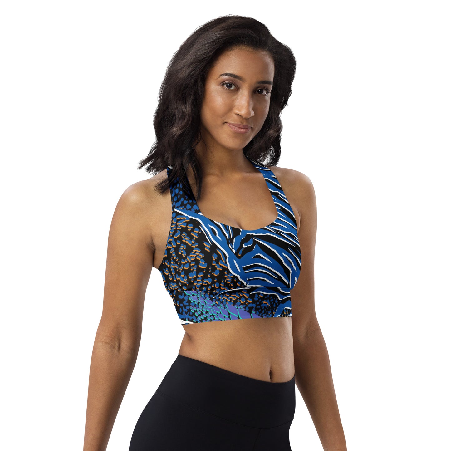 Blue Leopard Longline sports bra