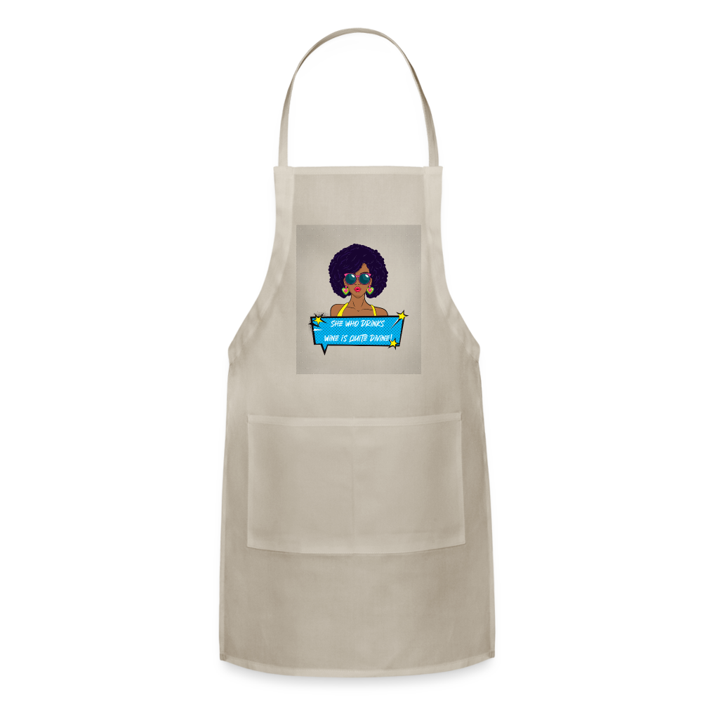 She Who Drinks Wine is Quite Divine Pop Art AA Adjustable Apron - natural