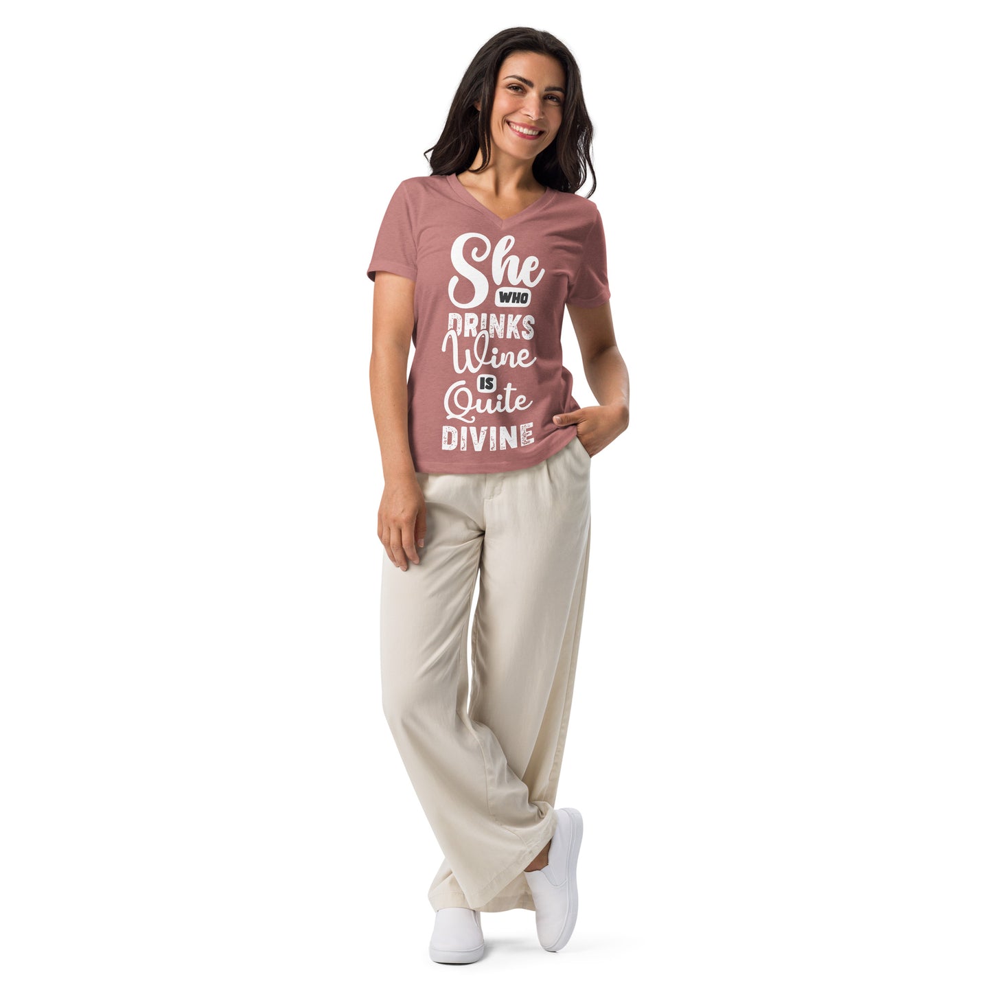 She Who Drinks Wine is Quite Divine Women’s V-neck t-shirt