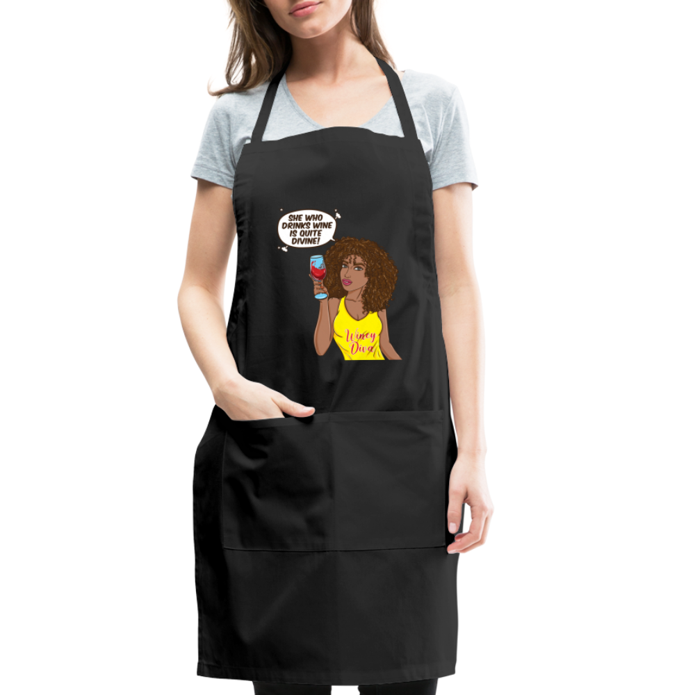 She Who Drinks Wine is Quite Divine! Adjustable Apron - black