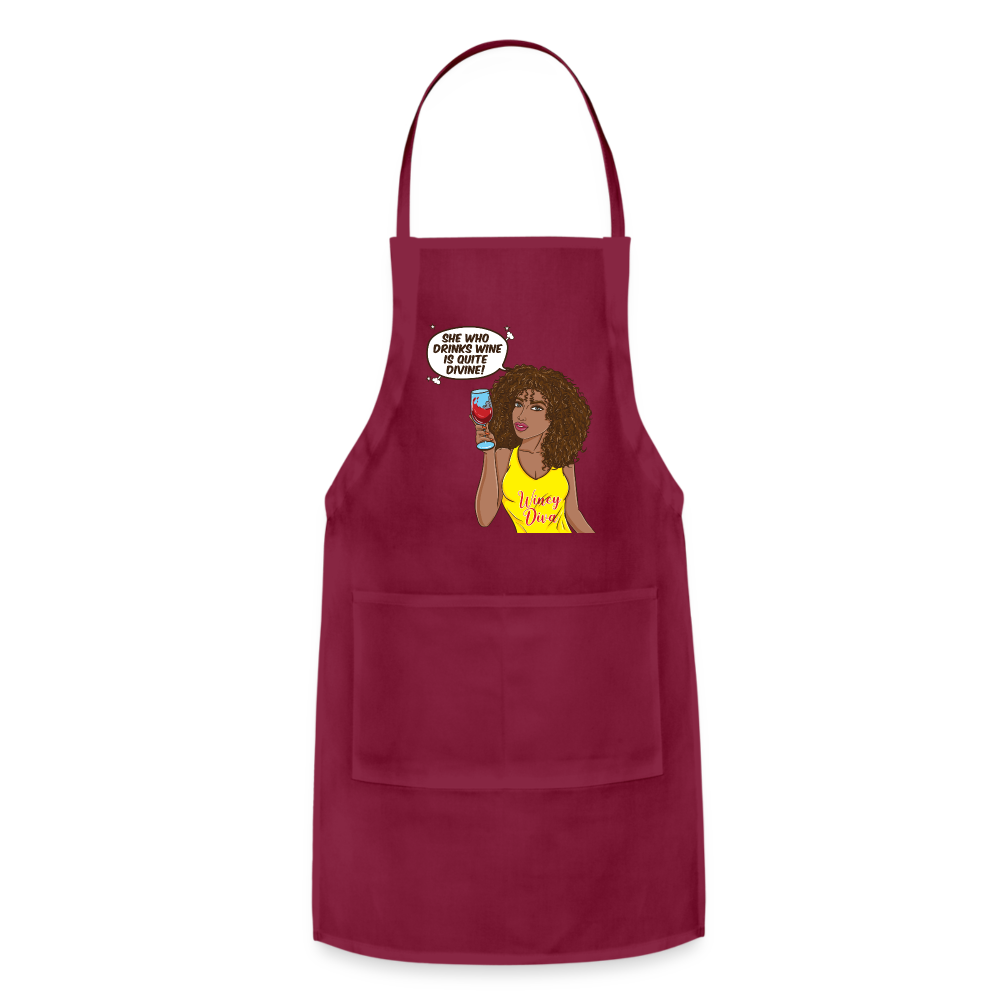 She Who Drinks Wine is Quite Divine! Adjustable Apron - burgundy