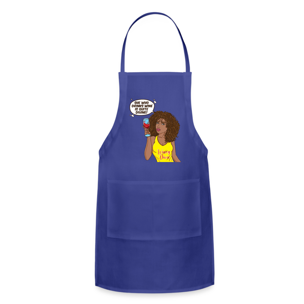 She Who Drinks Wine is Quite Divine! Adjustable Apron - royal blue