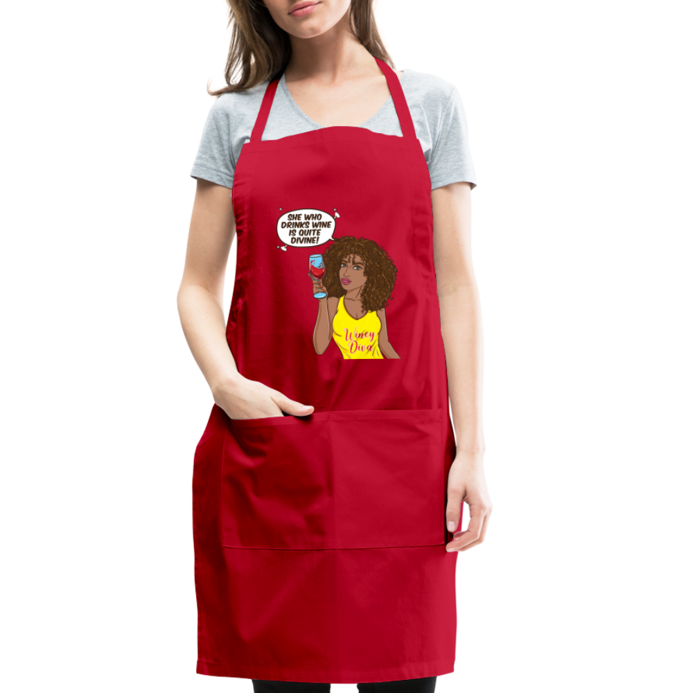 She Who Drinks Wine is Quite Divine! Adjustable Apron - red