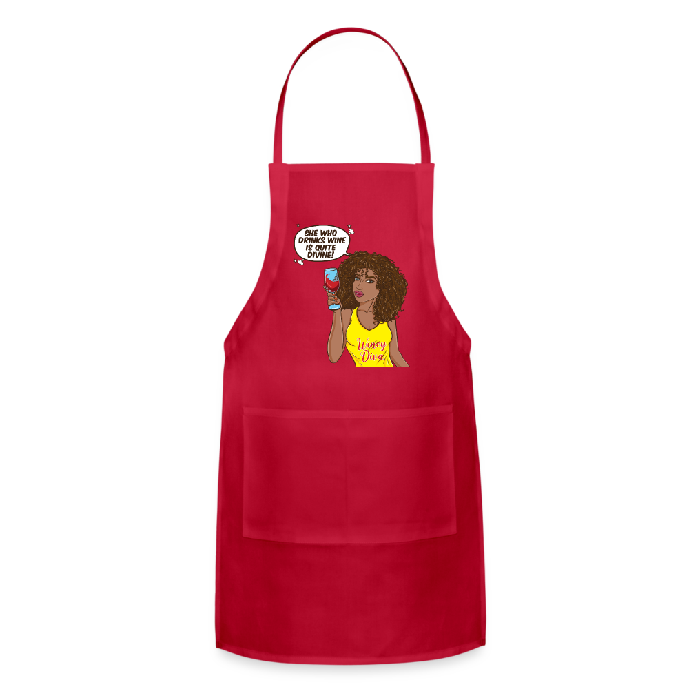 She Who Drinks Wine is Quite Divine! Adjustable Apron - red