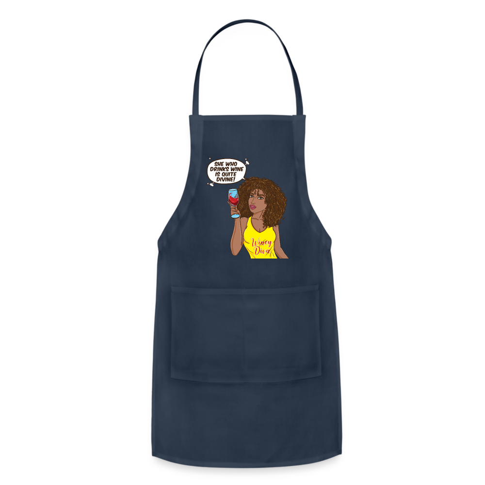 She Who Drinks Wine is Quite Divine! Adjustable Apron - navy