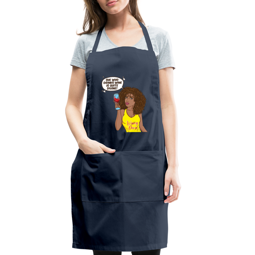 She Who Drinks Wine is Quite Divine! Adjustable Apron - navy