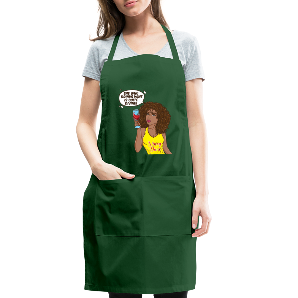 She Who Drinks Wine is Quite Divine! Adjustable Apron - forest green