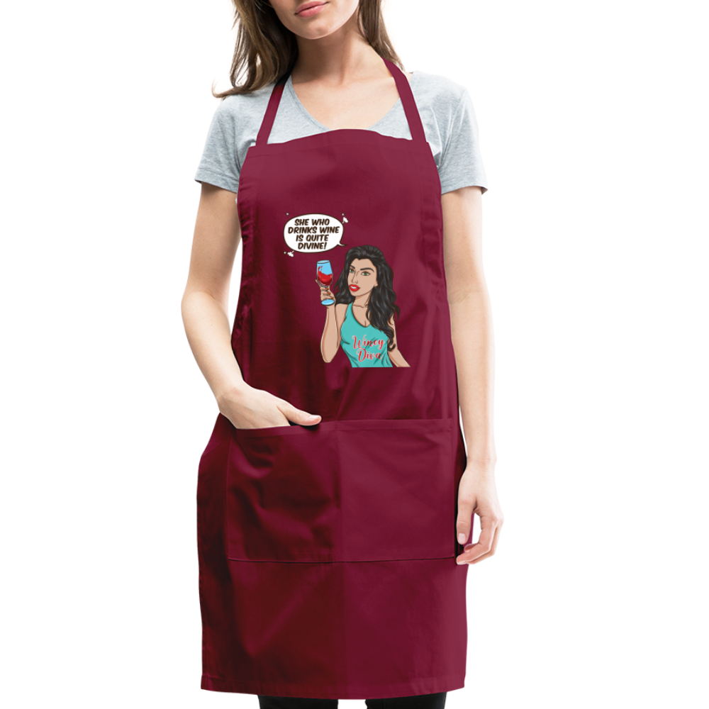 She Who Drinks Wine is Quite Divine! Adjustable Apron - burgundy