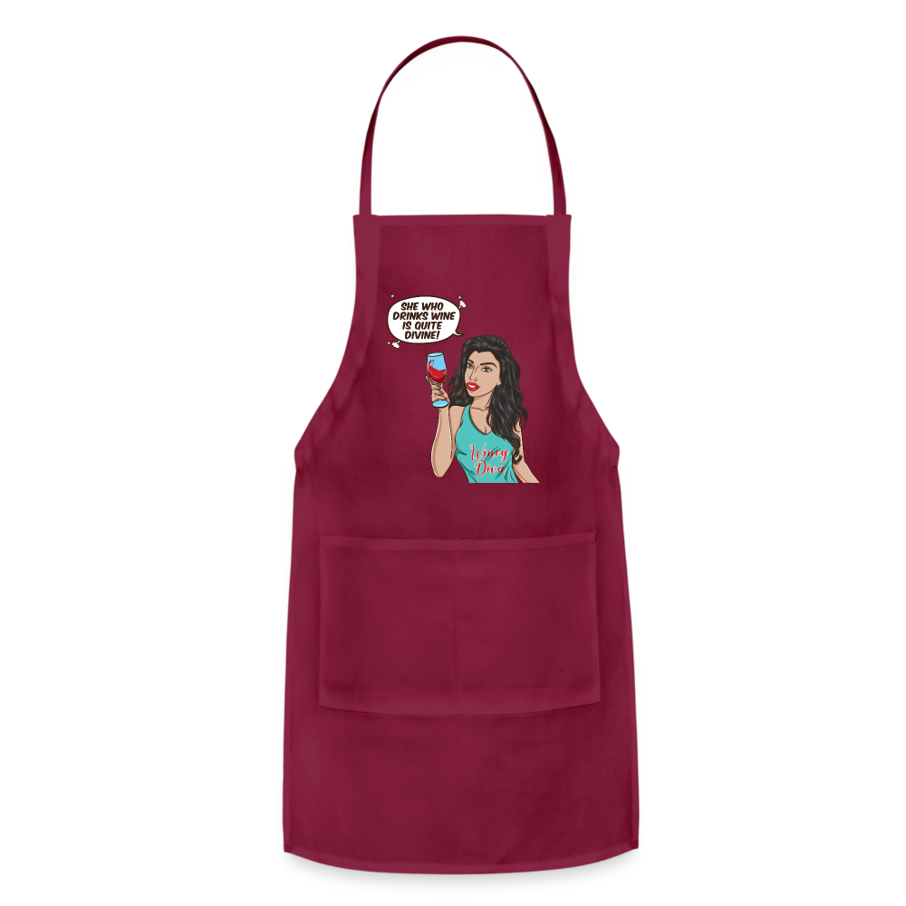 She Who Drinks Wine is Quite Divine! Adjustable Apron - burgundy