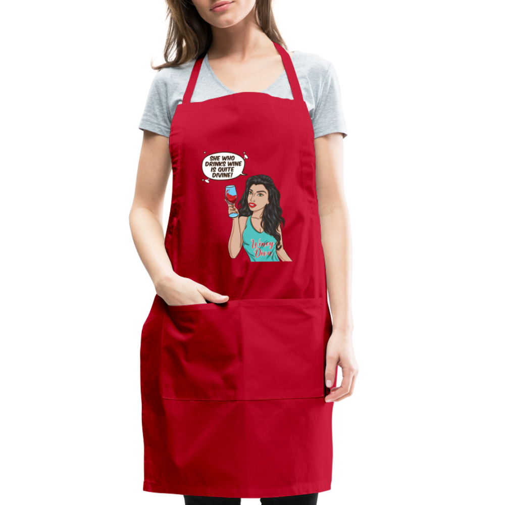 She Who Drinks Wine is Quite Divine! Adjustable Apron - red