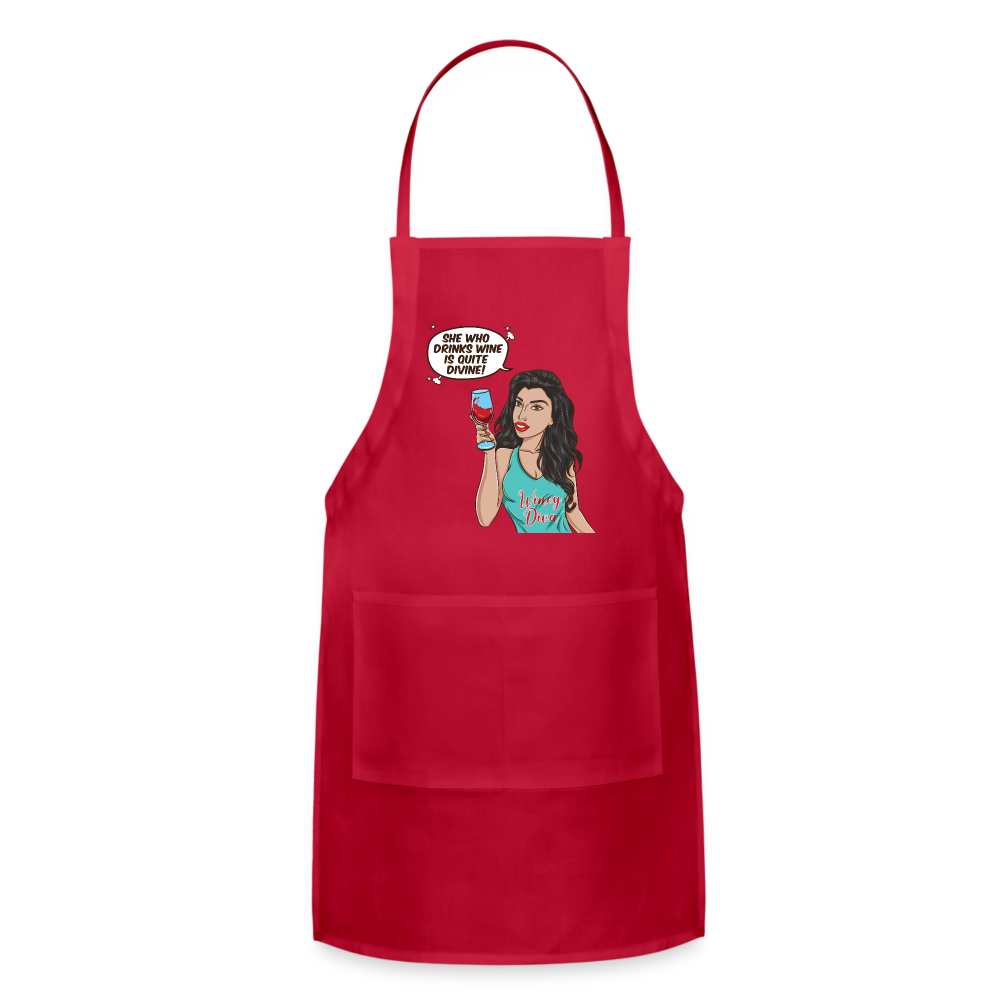 She Who Drinks Wine is Quite Divine! Adjustable Apron - red