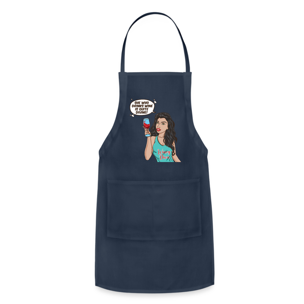 She Who Drinks Wine is Quite Divine! Adjustable Apron - navy