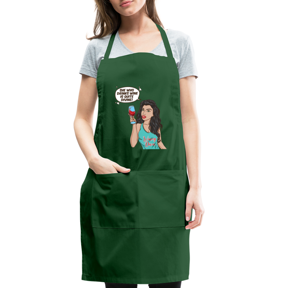 She Who Drinks Wine is Quite Divine! Adjustable Apron - forest green